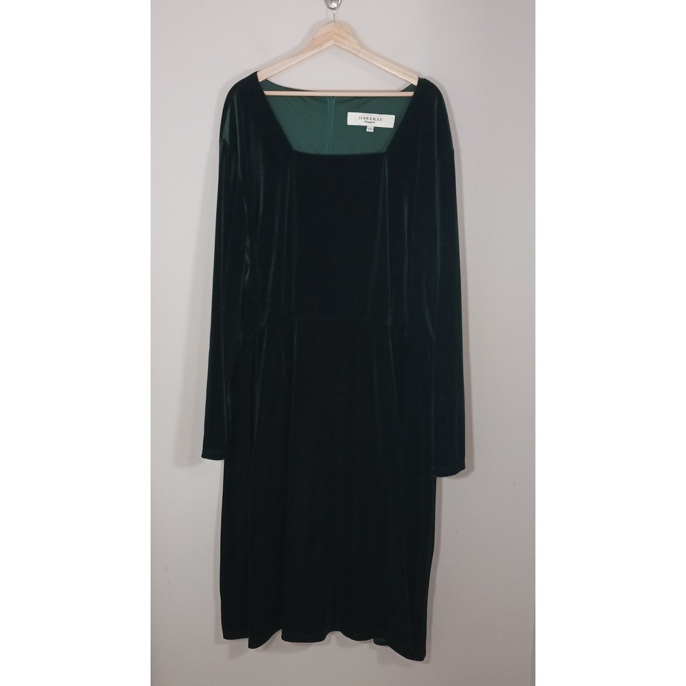 Jessakae 5X Emerald Green Velvet Romantic Gothic Holiday Midi Dress Plus